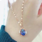 14K Rose Pendant with Purple Sapphire Oval Crystal Chains