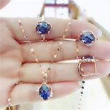 14K Rose Pendant with Purple Sapphire Oval Crystal Chains