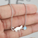 Vintage Cat Play Ball Fire Opal Pendant Necklace 925 Silver Chain