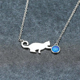 Vintage Cat Play Ball Fire Opal Pendant Necklace 925 Silver Chain