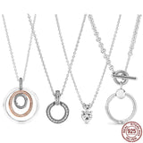 925 Silver Heart Circle Charm Necklace for Beaded DIY