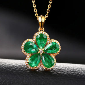 Flower Gemstone Nano Emerald Pendant 925 Sterling Silver Necklace