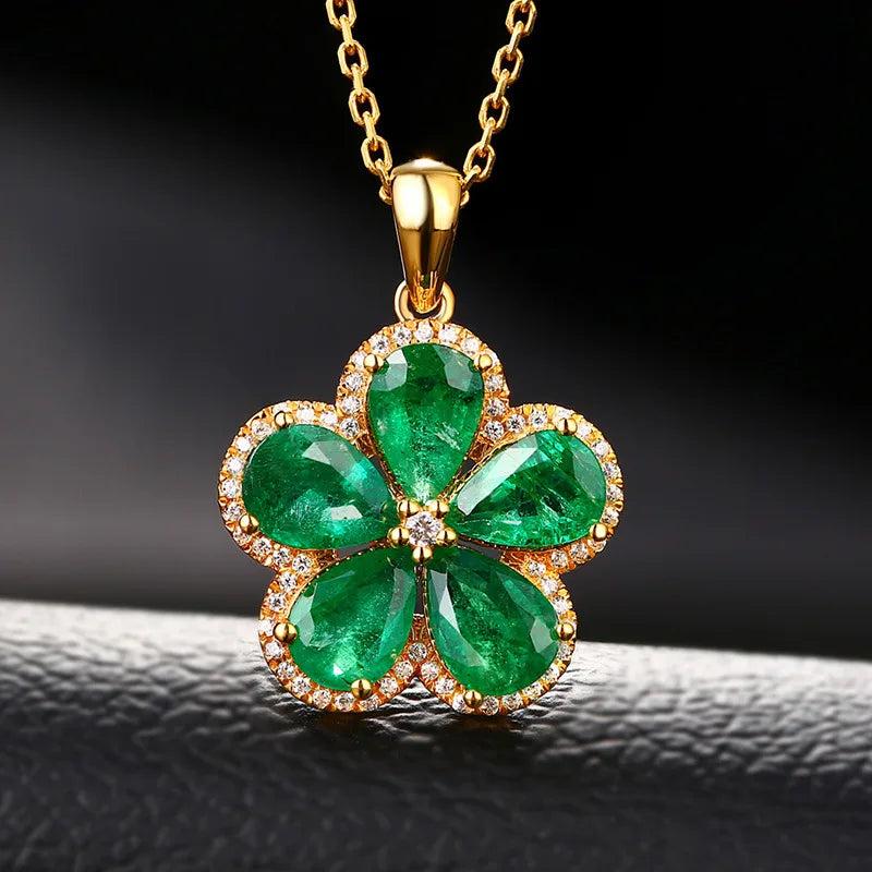 Flower Gemstone Nano Emerald Pendant 925 Sterling Silver Necklace