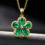 Flower Gemstone Nano Emerald Pendant 925 Sterling Silver Necklace
