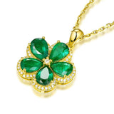 Flower Gemstone Nano Emerald Pendant 925 Sterling Silver Necklace