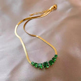 Green Crystal Stainless Steel Necklace for Women, Non Fading Jewelry