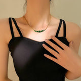 Green Crystal Stainless Steel Necklace for Women, Non Fading Jewelry