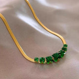 Green Crystal Stainless Steel Necklace for Women, Non Fading Jewelry