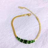Green Crystal Stainless Steel Necklace for Women, Non Fading Jewelry