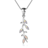 Tree Leaf Pendant Fire Opal Necklace 925 Sterling Silver Birthstone Jewelry