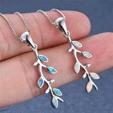 Tree Leaf Pendant Fire Opal Necklace 925 Sterling Silver Birthstone Jewelry