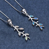 Tree Leaf Pendant Fire Opal Necklace 925 Sterling Silver Birthstone Jewelry