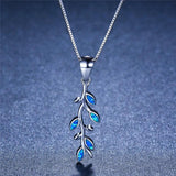 Tree Leaf Pendant Fire Opal Necklace 925 Sterling Silver Birthstone Jewelry