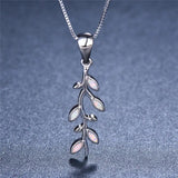 Tree Leaf Pendant Fire Opal Necklace 925 Sterling Silver Birthstone Jewelry