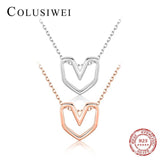 Colusiwei Hollow Heart 925 Sterling Silver Pendant Necklace for Women