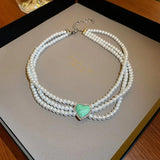 Bohemian Choker Necklace with Oil Dripping Diamond Love Pearl