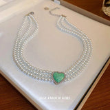 Bohemian Choker Necklace with Oil Dripping Diamond Love Pearl