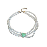 Bohemian Choker Necklace with Oil Dripping Diamond Love Pearl
