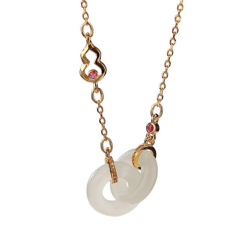 Hetian Jade Gourd Double Round Pendant Necklace by Silver Palace Jewelry
