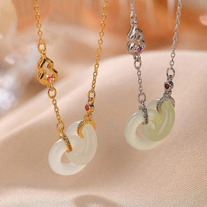 Hetian Jade Gourd Double Round Pendant Necklace by Silver Palace Jewelry