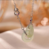 Hetian Jade Gourd Double Round Pendant Necklace by Silver Palace Jewelry