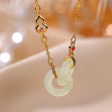 Hetian Jade Gourd Double Round Pendant Necklace by Silver Palace Jewelry