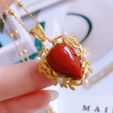 South Red Agate Charm Pendant Pearl Necklace