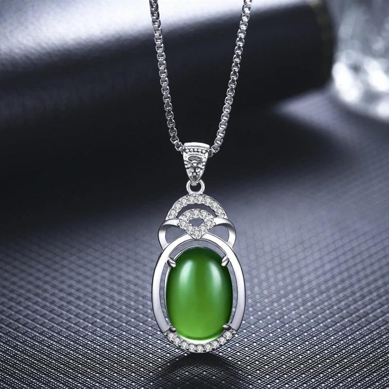 925 Silver Oval Green Red Agate Pendant Necklace Jewelry