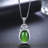 925 Silver Oval Green Red Agate Pendant Necklace Jewelry