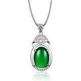 925 Silver Oval Green Red Agate Pendant Necklace Jewelry