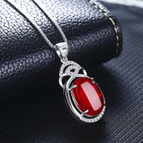 925 Silver Oval Green Red Agate Pendant Necklace Jewelry
