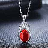 925 Silver Oval Green Red Agate Pendant Necklace Jewelry