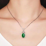 925 Silver Oval Green Red Agate Pendant Necklace Jewelry