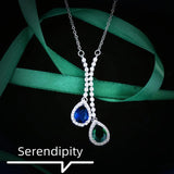925 Silver Double Stone Emerald Sapphire Necklace for Women