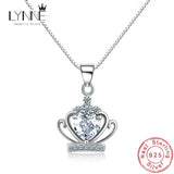 925 Silver Crown Zircon Pendant Necklace Purple & Heart Rhinestone Chain