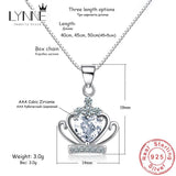 925 Silver Crown Zircon Pendant Necklace Purple & Heart Rhinestone Chain