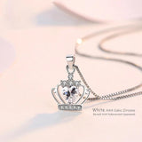 925 Silver Crown Zircon Pendant Necklace Purple & Heart Rhinestone Chain