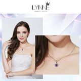 925 Silver Crown Zircon Pendant Necklace Purple & Heart Rhinestone Chain