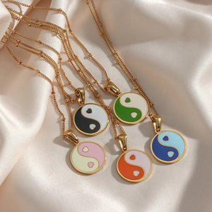 Colorful Tai Chi Yin Yang Necklace Stainless Steel Chain