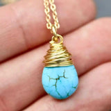 Natural Turquoise Wrap 18K Silk Thread Pendant+18inch Chain