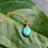 Natural Turquoise Wrap 18K Silk Thread Pendant+18inch Chain