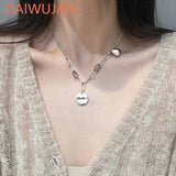 Vintage Thai Silver Round Heart-shaped Pendant Necklace for Women