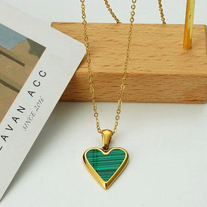 14K Plating Heart Necklace Women Enamel Pendant Stainless Steel Graduation Gift