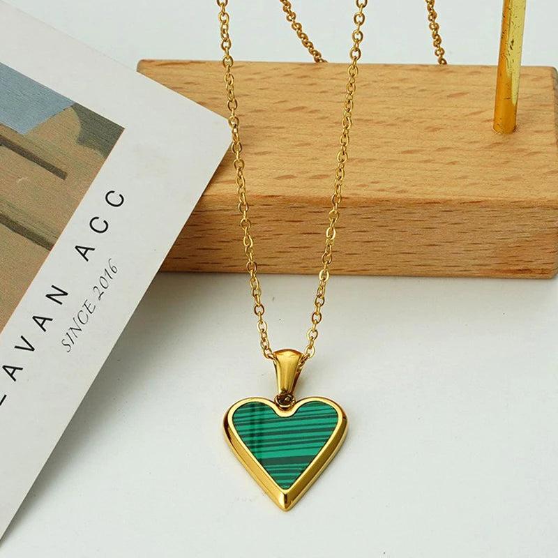 14K Plating Heart Necklace Women Enamel Pendant Stainless Steel Graduation Gift