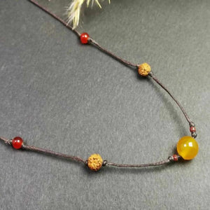 Natural Knot Rudraksha Yellow Agate Pendant Necklace