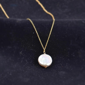 Freshwater Coin Pearl Pendant Necklace 18K Real Wedding Jewelry