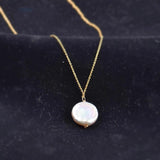 Freshwater Coin Pearl Pendant Necklace 18K Real Wedding Jewelry