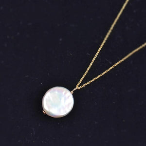 Freshwater Coin Pearl Pendant Necklace 18K Real Wedding Jewelry