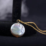 Freshwater Coin Pearl Pendant Necklace 18K Real Wedding Jewelry