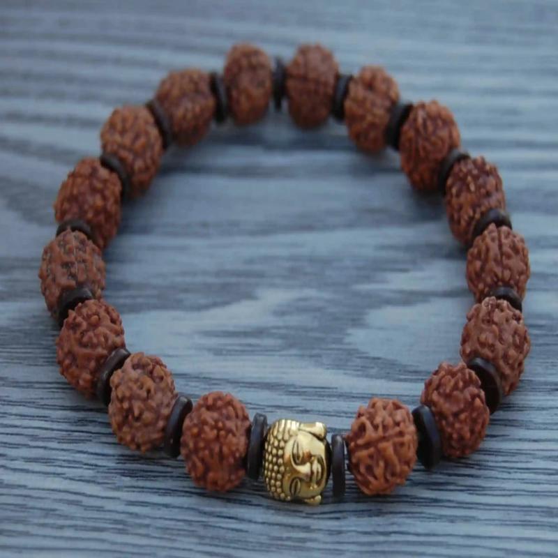 10mm Natural brown round Rudraksha Buddha head Bracelet